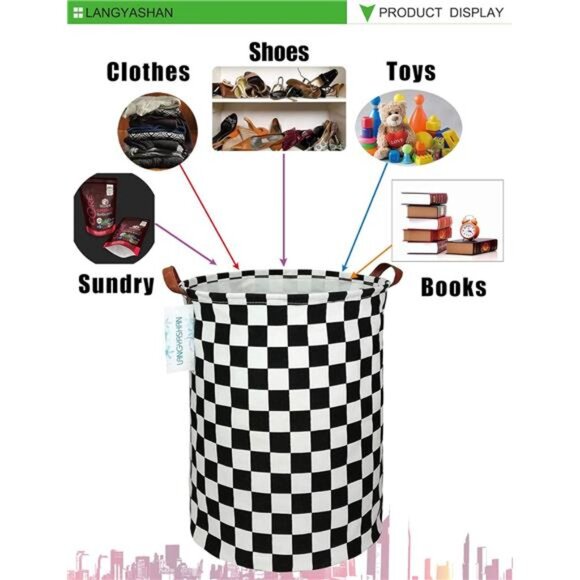 LANGYASHAN Laundry Basket Canvas Fabric Collapsible Organizer Basket - Picture 10 of 16